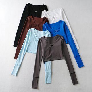 Long-sleeve Heart Ring Cropped T-shirt