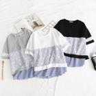 Elbow-sleeve Star Patterned Lace Paneled T-shirt