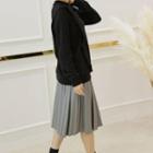 Elasticized-waist Coated Pleat Midi Skirt