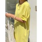 Pleated-cuff Midi T-shirt Dress