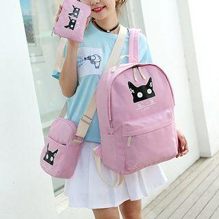 Set Of 3: Printed Canvas Backpack + Printed Cross Bag + Pouch