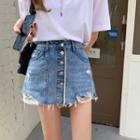 High-waist Denim Distressed Skirt