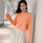 Cold Shoulder Sweater / Mesh Midi A-line Skirt