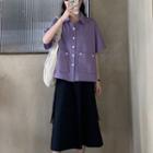 Double-pocket Short-sleeve Shirt / Midi A-line Skirt