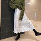 Asymmetrical Crinkle Pleated Skirt White - One Size