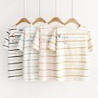 Letter Embroidered Striped Short Sleeve T-shirt
