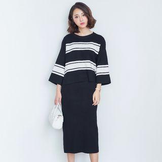 Set: Striped Knit Top + Knit Skirt