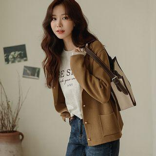 Notch-collar Metallic-button Cardigan