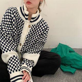 Check Loose-fit Cardigan Black & White - One Size