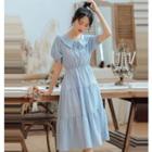 Short-sleeve Elastic Waist Plaid A-line Dress