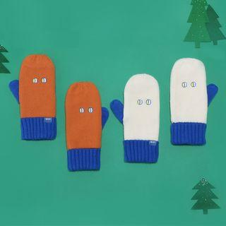 Color Panel Embroidered Eye Mittens