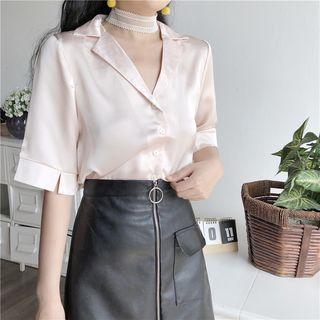 Satin Short-sleeve Blouse
