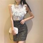 Lace Tank Top / Sequined A-line Skirt