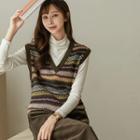 V-neck Nordic-pattern Knit Vest