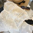 V-neck Plain Embroider Button-up Blouse