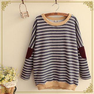 Striped Elbow-patch Pullover