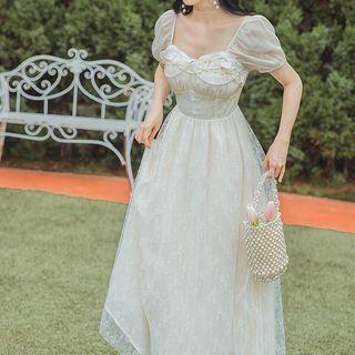 Short-sleeve Lace Midi Corset Dress