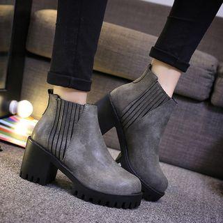 Block Heel Fleece-lined Short Boots