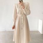 Puff Sleeve Faux Pearl Pleated Blazer Dress
