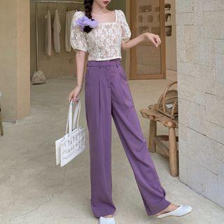 Short-sleeve Lace Blouse / Wide-leg Pants