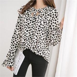 Tie-neck Heart Pattern Blouse