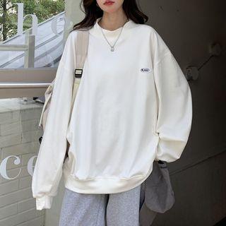 Mock-neck Lettering Applique Sweatshirt