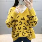 Mock Neck Panel Leopard Sweater