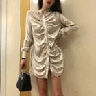 Long-sleeve Shirt Dress Champagne - One Size
