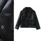 Side Zip Buckled Faux Leather Jacket