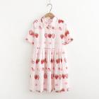 Strawberry Print Short-sleeve Chiffon Dress White - One Size