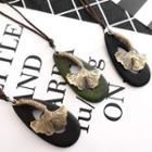 Leaf Alloy Wooden Pendant Cord Necklace