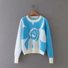 Flower Jacquard Sweater Blue - One Size