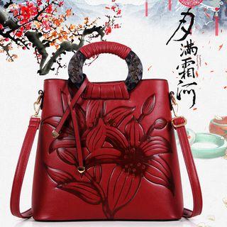 Flower Embossed Faux Leather Handbag
