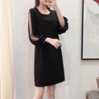 Long-sleeve Mesh Panel Mini Shift Dress