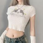 Set: Short-sleeve Cartoon Cropped T-shirt + Arm Sleeves