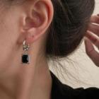 Square Drop Earring 1 Pair - Black & Silver - One Size