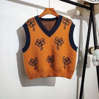 Cropped Flower Knit Vest
