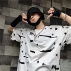 Patterned Elbow-sleeve T-shirt White - One Size