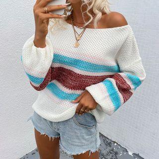 Long Sleeve Off-shoulder Striped Sweater