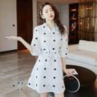 Elbow-sleeve Fringed Dotted Shirtdress