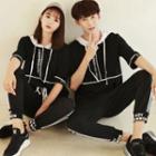 Couple Matching Letter Elbow-sleeve Hoodie