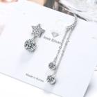 Non-matching Rhinestone Moon & Star Fringed Earring 1 Pair - Silver - One Size