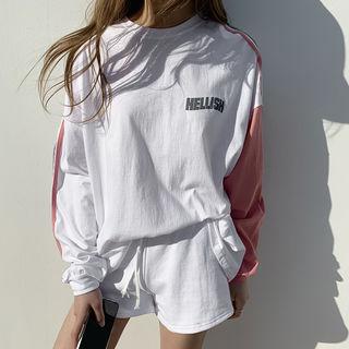 Set: Printed T-shirt + Sweat Shorts Ivory - One Size