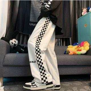 Checkerboard Panel Lettering Straight Leg Sweatpants