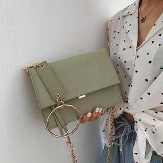 Hoop Accent Faux Leather Box Crossbody Bag