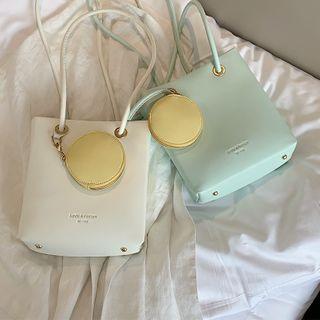 Plain Faux Leather Shoulder Bag With Round Coin Purse