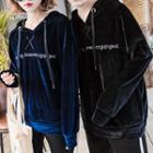Couple Matching Letter Embroidered Velvet Hoodie
