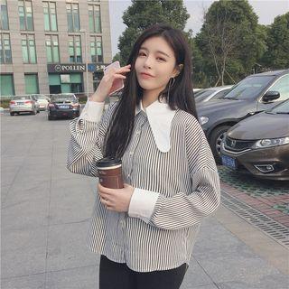 Open Back Striped Long-sleeve Shirt