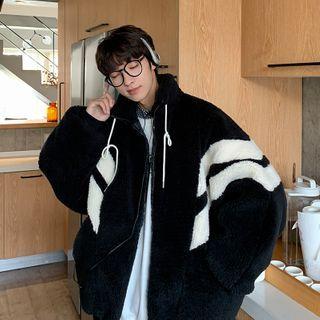 Long-sleeve Striped Faux Shearling Zipped Jacket