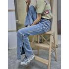 High-waist Button-side Boot-cut Jeans